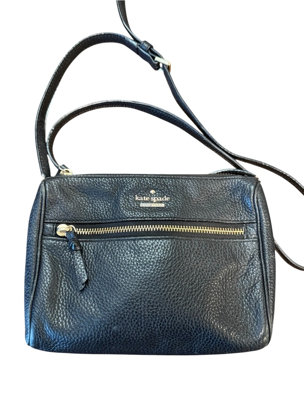 Kate Spade 8x6.5 Crossbody Bag Black Leather Zipper Pockets Adjustable Strap